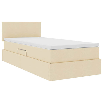 LED opbevarings seng med madras Creme 90 x 190 cm Stof