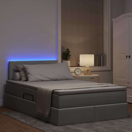 LED opbevarings seng med madras Lysegrå 120 x 190 cm Stof