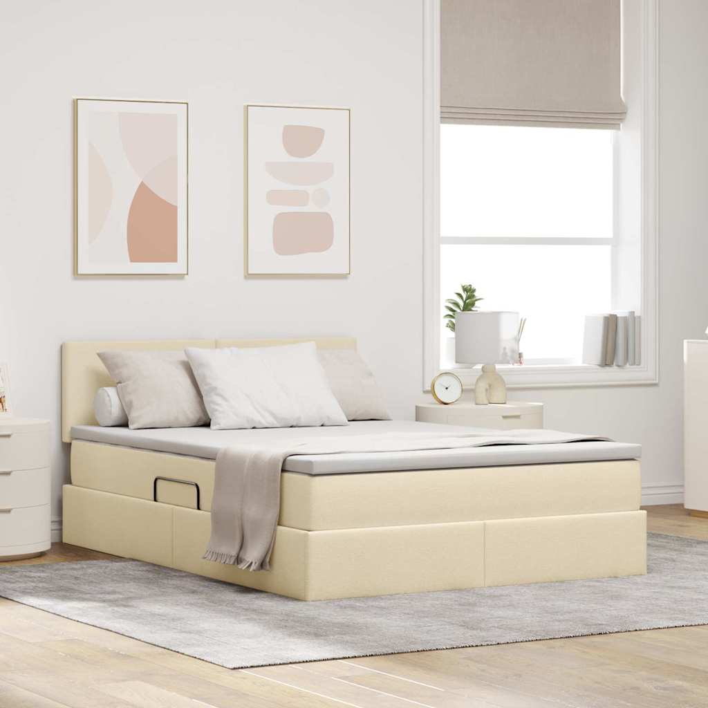 LED opbevarings seng med madras Creme 140 x 190 cm Stof