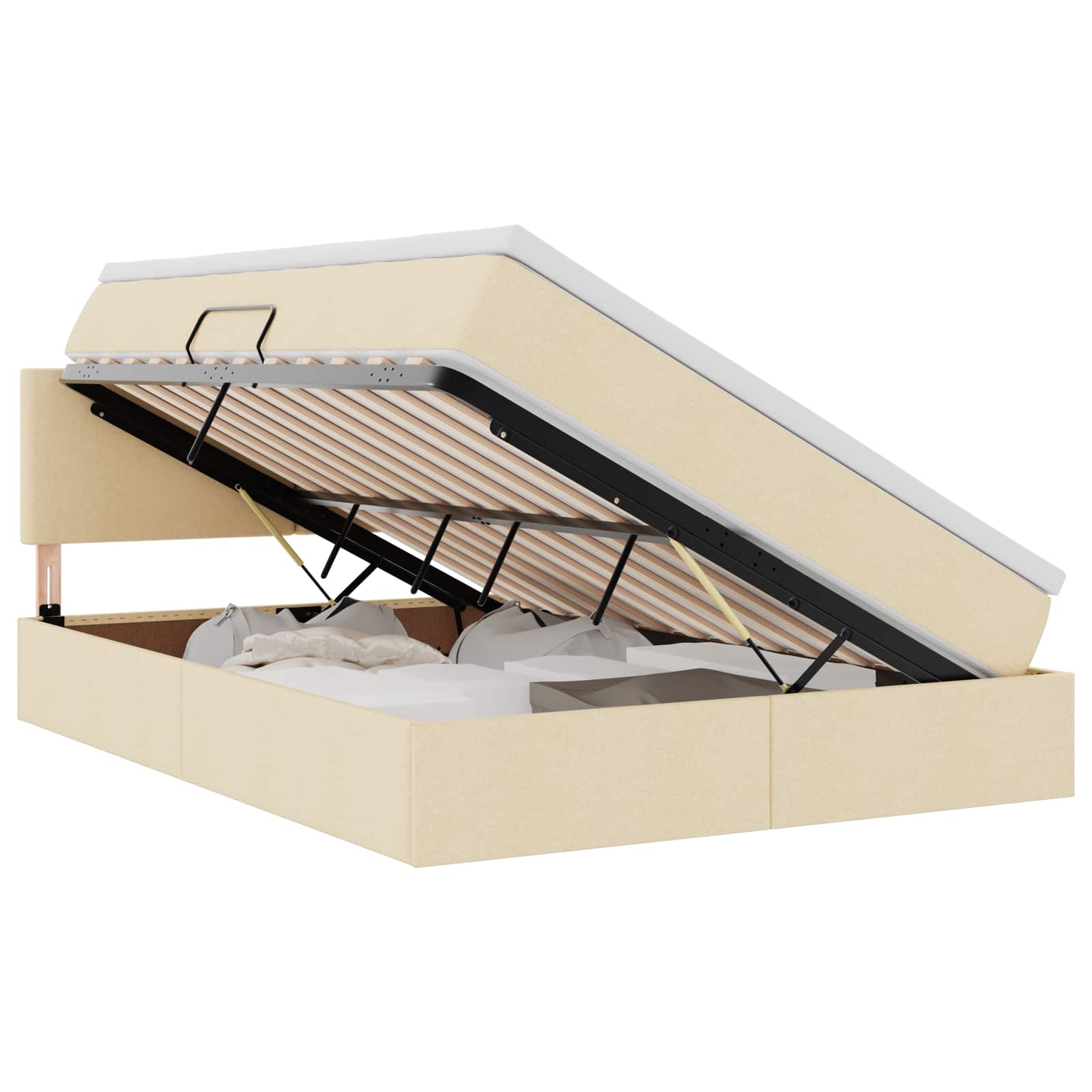 LED opbevarings seng med madras Creme 140 x 190 cm Stof