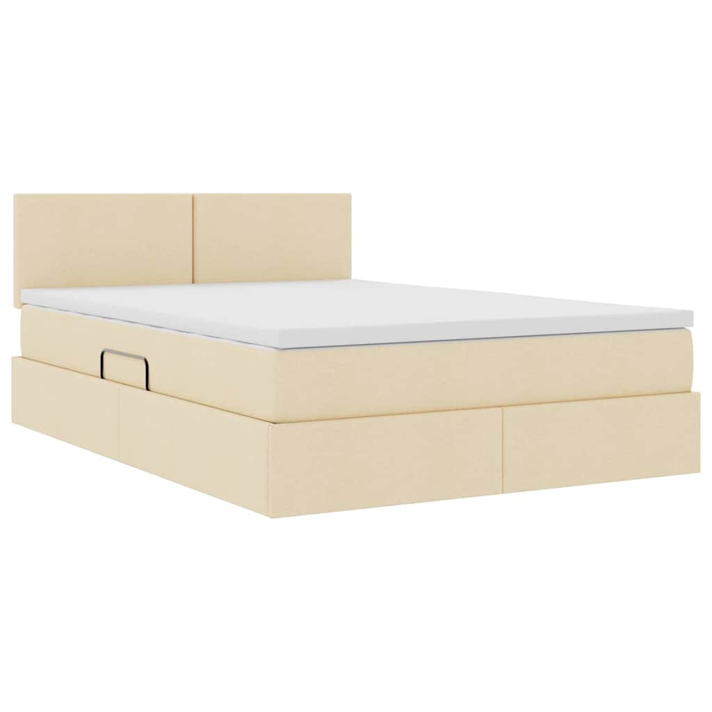 LED opbevarings seng med madras Creme 140 x 190 cm Stof