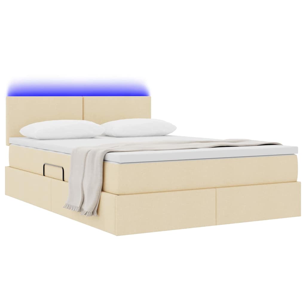 LED opbevarings seng med madras Creme 140 x 190 cm Stof