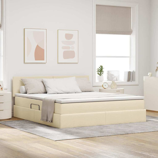 LED opbevarings seng med madras Creme 160 x 200 cm Stof