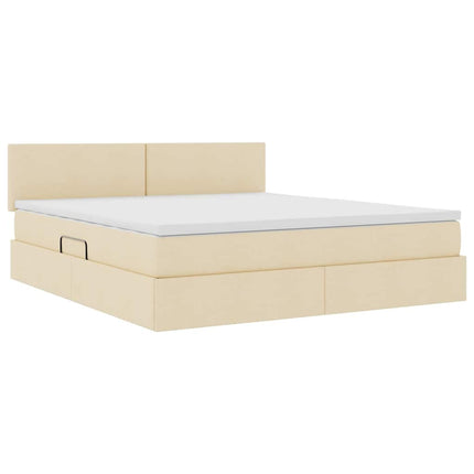 LED opbevarings seng med madras Creme 160 x 200 cm Stof