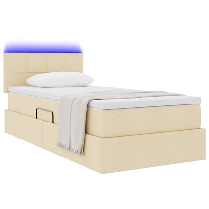 LED opbevarings seng med madras Creme 90 x 190 cm Stof
