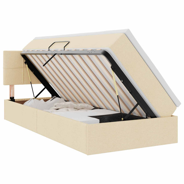 LED opbevarings seng med madras Creme 90 x 200 cm Stof