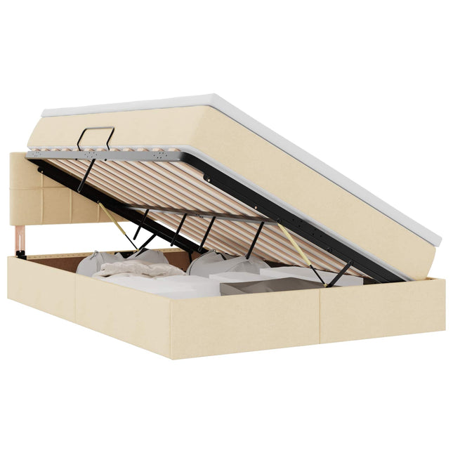 LED opbevarings seng med madras Creme 140 x 190 cm Stof