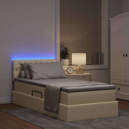 LED opbevarings seng med madras Creme 90 x 190 cm Stof