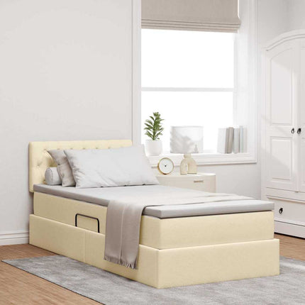 LED opbevarings seng med madras Creme 90 x 190 cm Stof