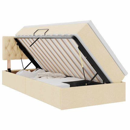 LED opbevarings seng med madras Creme 90 x 190 cm Stof