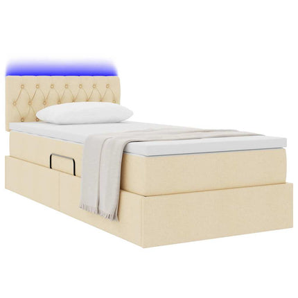 LED opbevarings seng med madras Creme 90 x 190 cm Stof