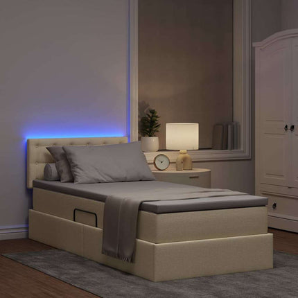 LED opbevarings seng med madras Creme 90 x 190 cm Stof