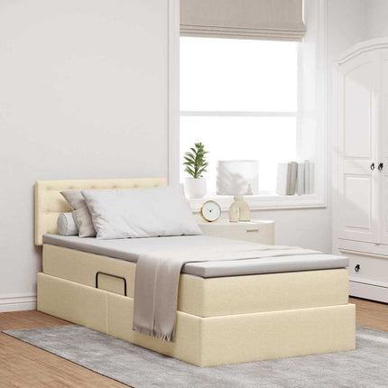 LED opbevarings seng med madras Creme 90 x 190 cm Stof