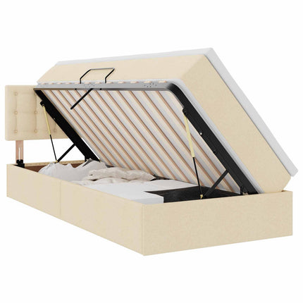LED opbevarings seng med madras Creme 90 x 190 cm Stof
