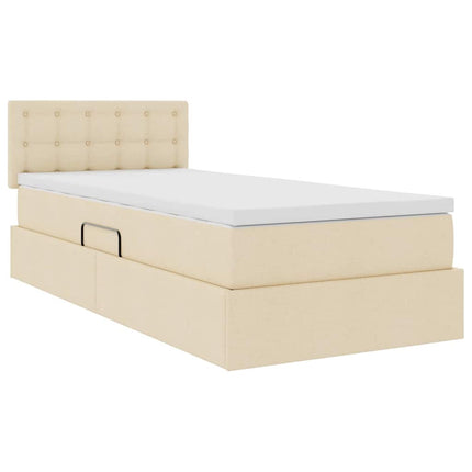 LED opbevarings seng med madras Creme 90 x 190 cm Stof