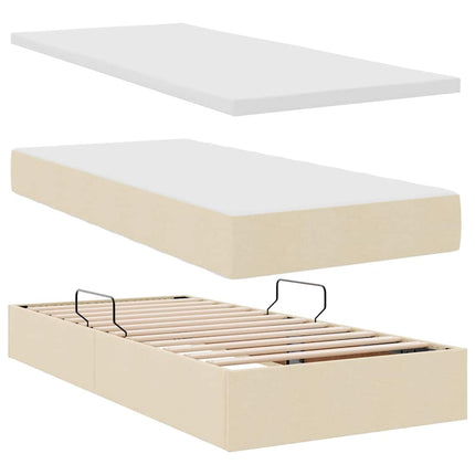 LED opbevarings seng med madras Creme 90 x 190 cm Stof