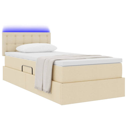 LED opbevarings seng med madras Creme 90 x 190 cm Stof