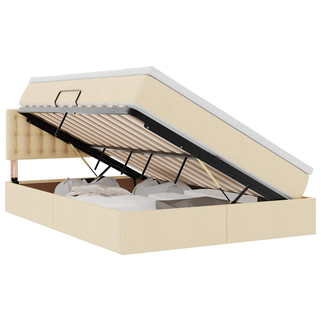 LED opbevarings seng med madras Creme 140 x 190 cm Stof
