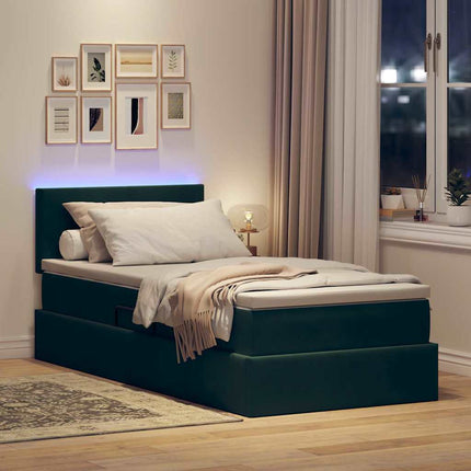 LED opbevarings seng med madras Mørkegrøn 90 x 200 cm Fløjl