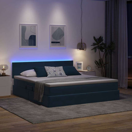 LED opbevarings seng med madras Mørk blå 160 x 200 cm Fløjl