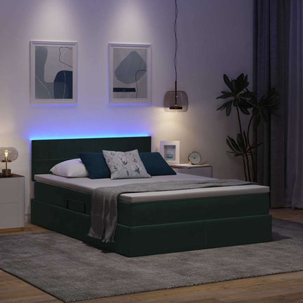 LED opbevarings seng med madras Mørkegrøn 140 x 200 cm Fløjl