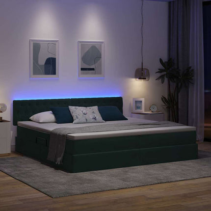 LED opbevarings seng med madras Mørkegrøn 200 x 200 cm Fløjl