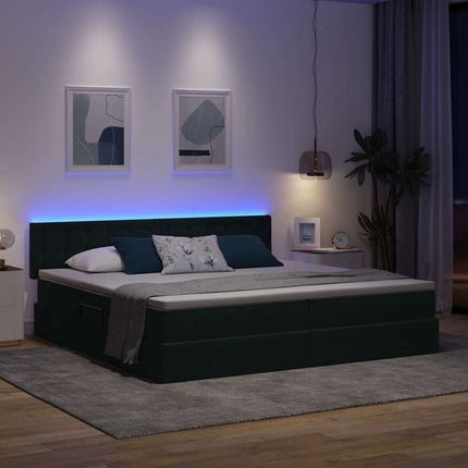 LED opbevarings seng med madras Mørkegrøn 200 x 200 cm Fløjl
