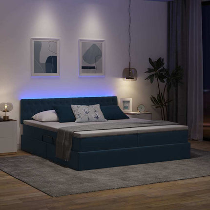LED opbevarings seng med madras Mørk blå 180 x 200 cm Fløjl