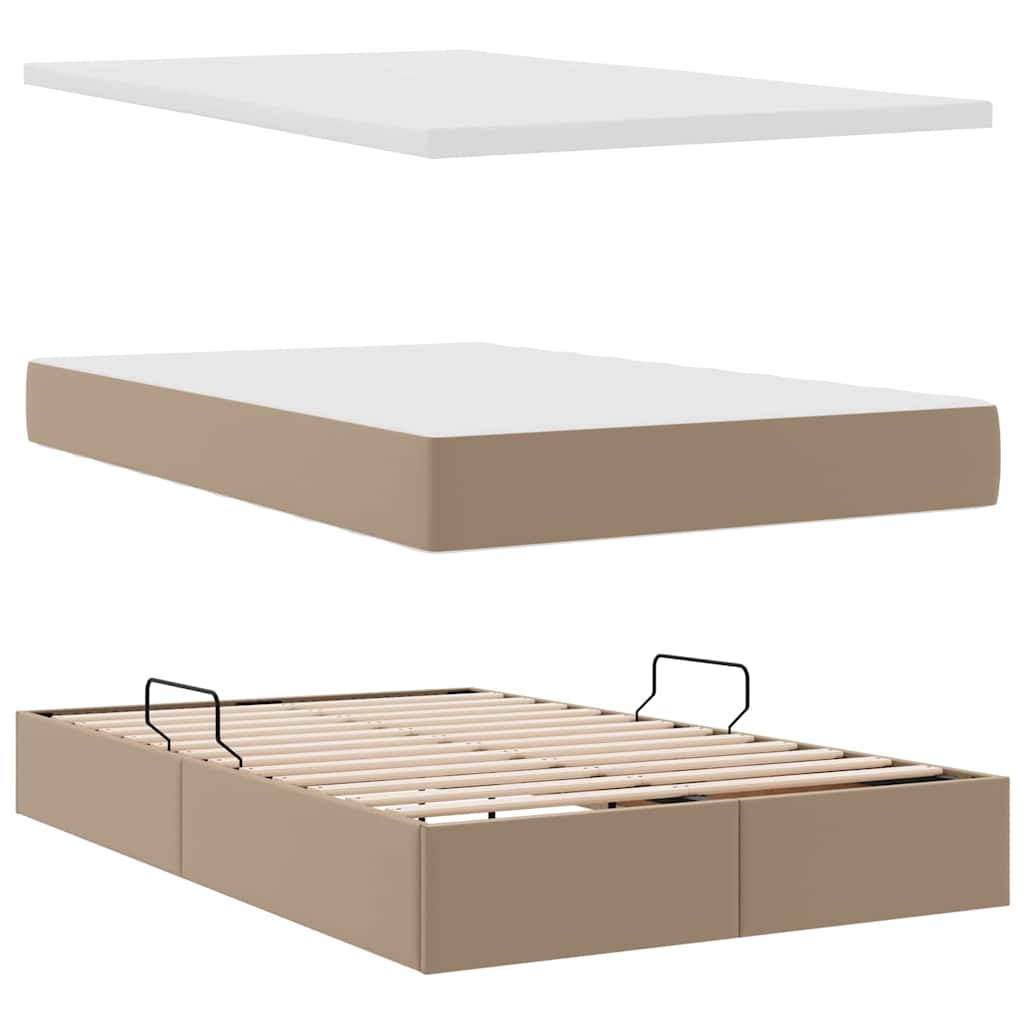 Opbevaringsseng med madras Cappuccino 120 x 200 cm Faux læder