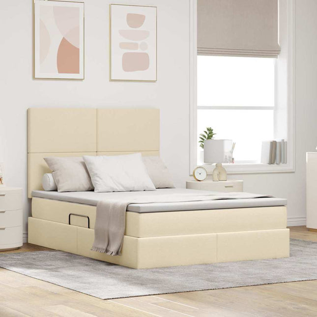 Seng med opbevaring og madras Creme 140 x 190 cm Polyester