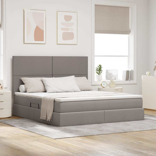 Seng med opbevaring og madras Gråbrun 160 x 200 cm Polyester