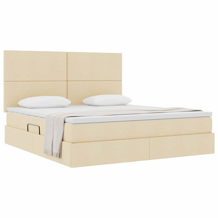 Seng med opbevaring og madras Creme 160 x 200 cm Stof