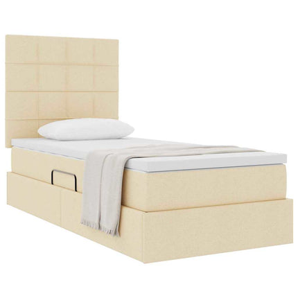 Seng med opbevaring og madras Creme 90 x 190 cm Stof