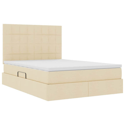 Seng med opbevaring og madras Creme 140 x 190 cm Stof