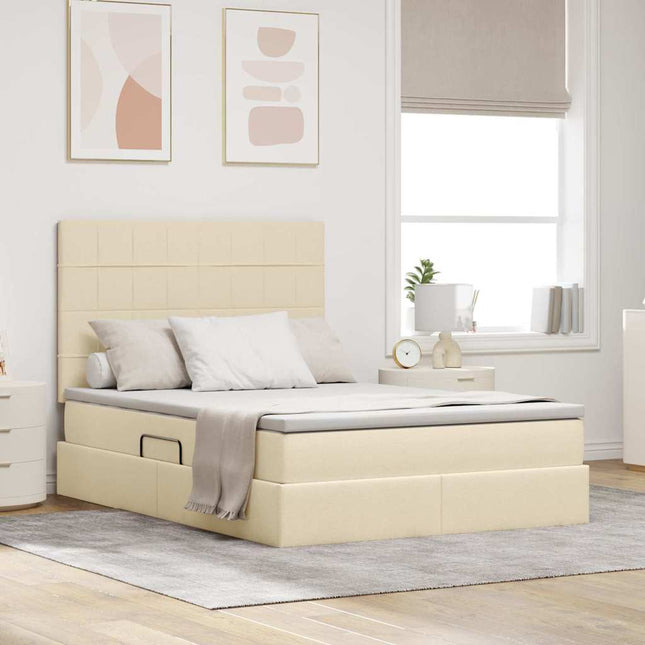 Seng med opbevaring og madras Creme 140 x 200 cm Polyester