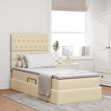 Seng med opbevaring og madras Creme 90 x 190 cm Stof