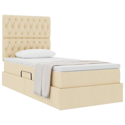 Seng med opbevaring og madras Creme 90 x 190 cm Stof