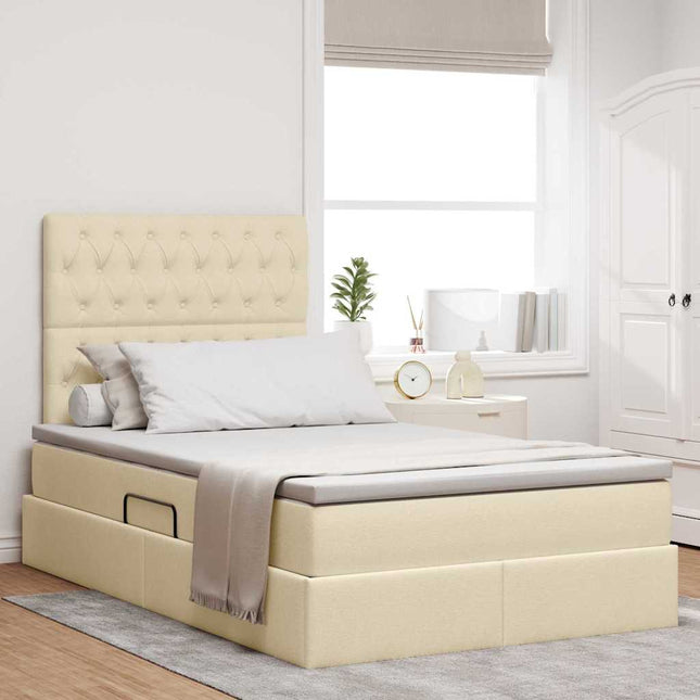 Seng med opbevaring og madras Creme 120 x 190 cm Stof