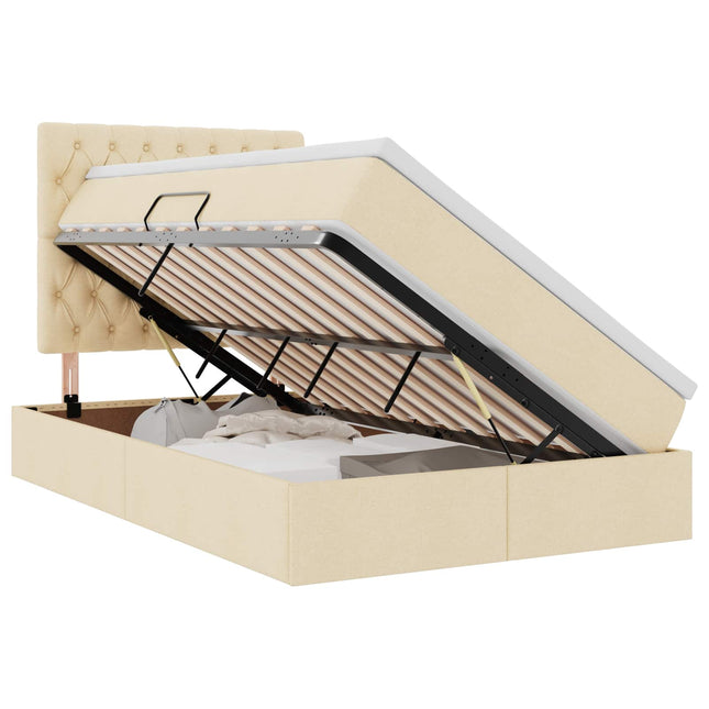 Seng med opbevaring og madras Creme 120 x 190 cm Stof