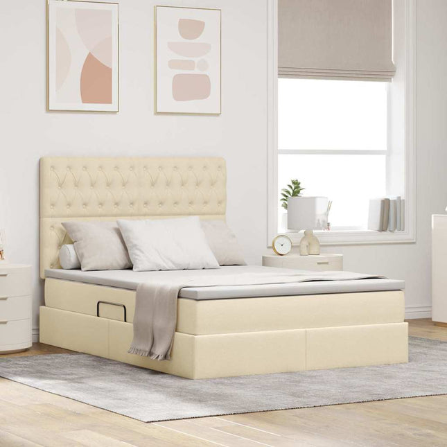 Seng med opbevaring og madras Creme 140 x 190 cm Polyester
