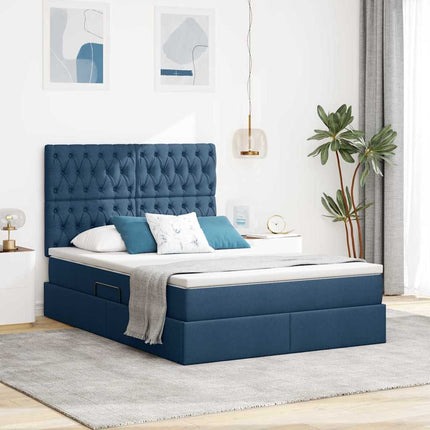 Seng med opbevaring og madras Blå 140 x 190 cm Stof
