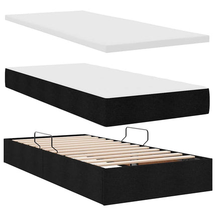 Seng med opbevaring og madras Sort 90 x 190 cm Stof