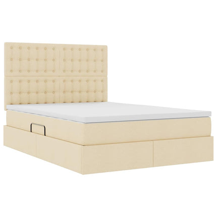 Seng med opbevaring og madras Creme 140 x 190 cm Stof