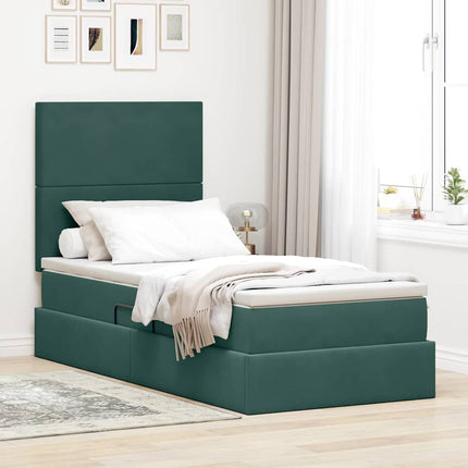 Seng med opbevaring og madras Mørkegrøn 90 x 190 cm Fløjl
