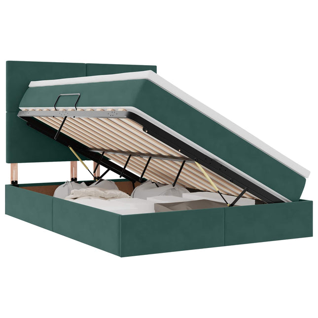 Seng med opbevaring og madras Mørkegrøn 140 x 200 cm Fløjl