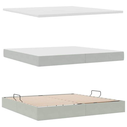 Seng med opbevaring og madras Lysegrå 200 x 200 cm Fløjl