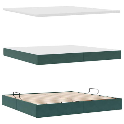 Seng med opbevaring og madras Mørkegrøn 200 x 200 cm Fløjl