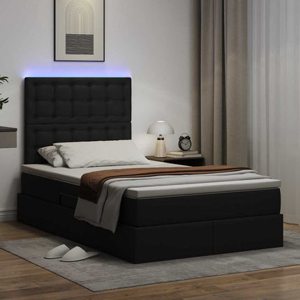 Seng med opbevaring og LED Sort 120 x 190 cm Faux læder
