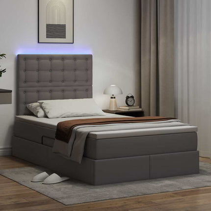 Seng med opbevaring og LED Grå 120 x 200 cm Faux læder