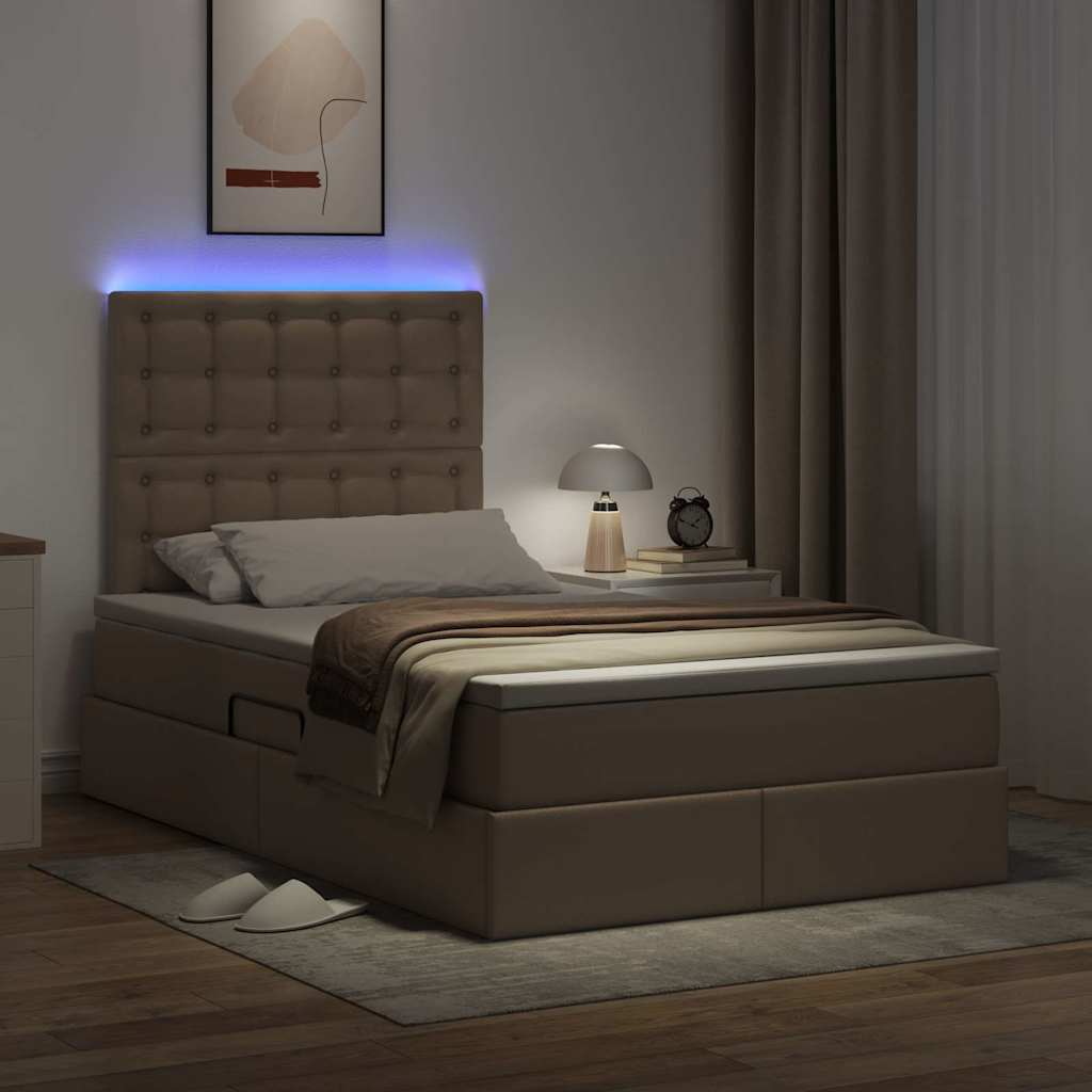 Seng med opbevaring og LED Cappuccino 120 x 200 cm Faux læder